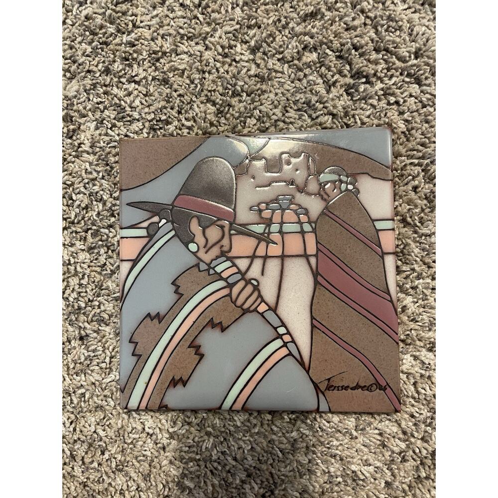 Cleo Teissedre Hand Painted Ceramic Tile Trivet Southwestern Wall Decor